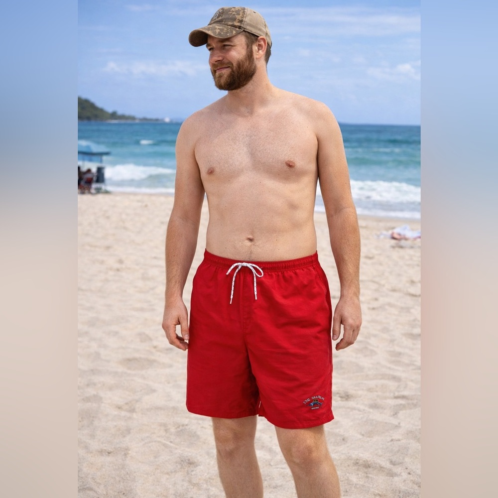 Men’s XL Joe Marlin Original Outfitters‎ Swim Trunk red Lined Nylon 5” Inseam